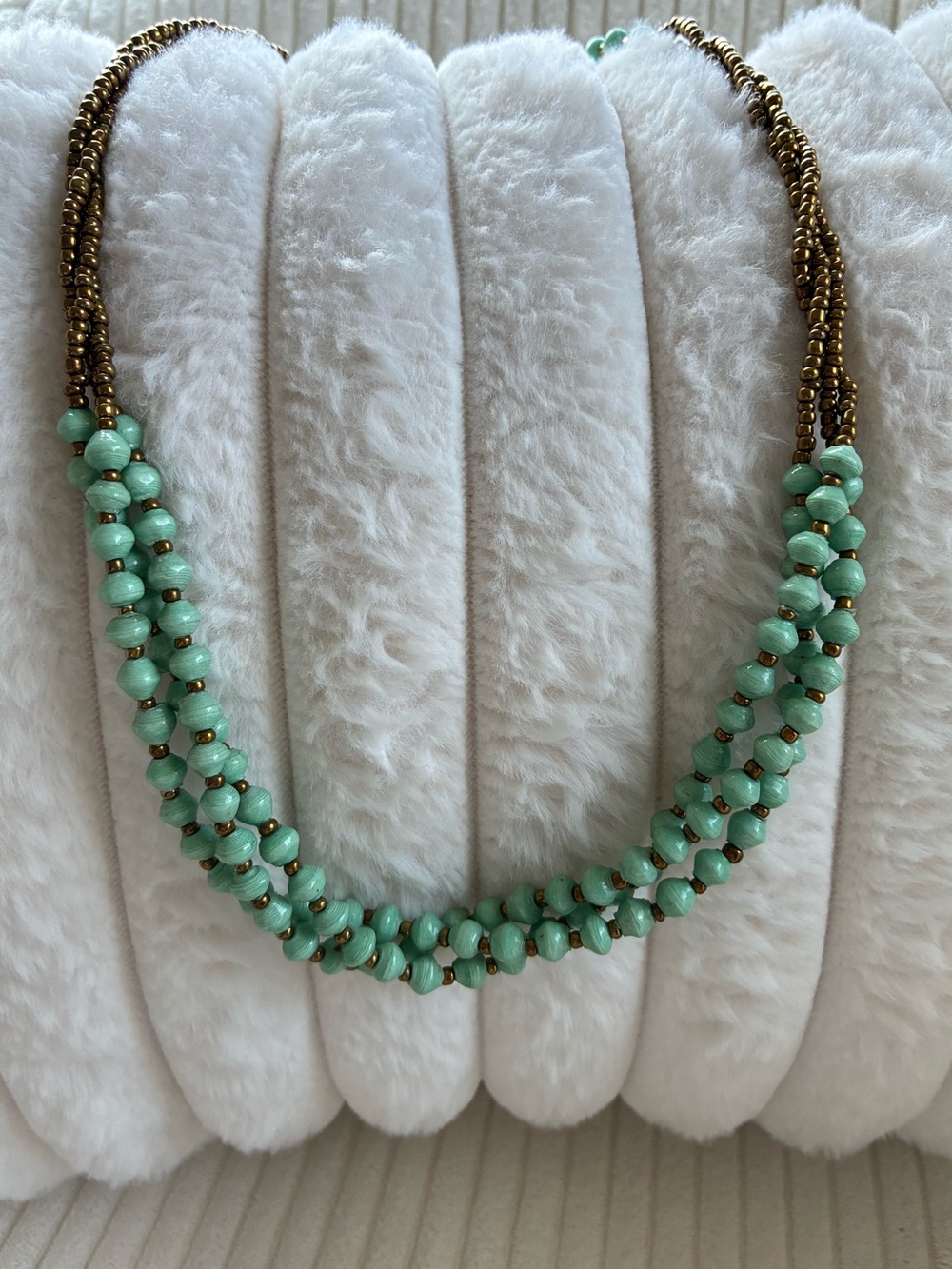 Mint Green Beaded Braided Necklace